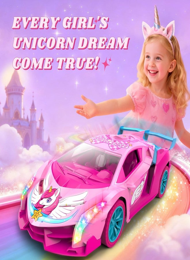 Tqeieu Unicorn RC Car for Girls, Rainbow Glow & Drift Wing Remote Control Car,2.4GHz RC Cars 1:18 Scale,Kids Toys Age 3 4 5 6 7 8 9 10 11 12,Girls Birthday Gifts,Christmas Basket Stuffers for Kids Age 3-12 - Image 2